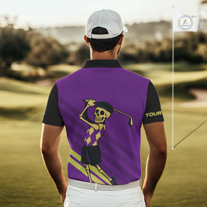 Funny argyle pattern Skull Golf Polo Shirts for men Custom mens golf attire, cool golf gifts | Purple NQS10657