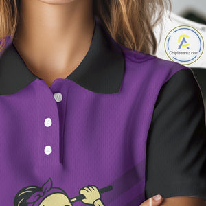 Funny argyle pattern Skull Women Golf Polo Shirt Custom ladies golf attire, cool golf gift | Purple NQS10657