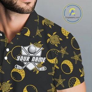 Black and Gold golf pattern Men golf polo shirts Custom best mens golf wear, personalized golf gifts NQS10130