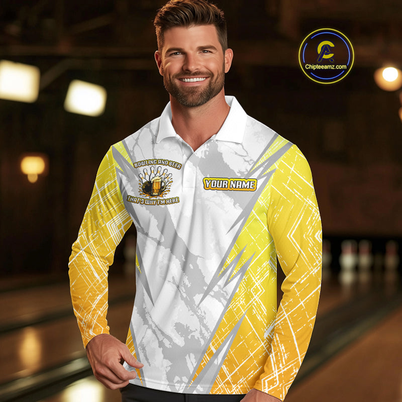 Bowling and beer That's why I'm here Funny Mens Bowling Shirts Custom Team Bowling Jerseys NQS10134
