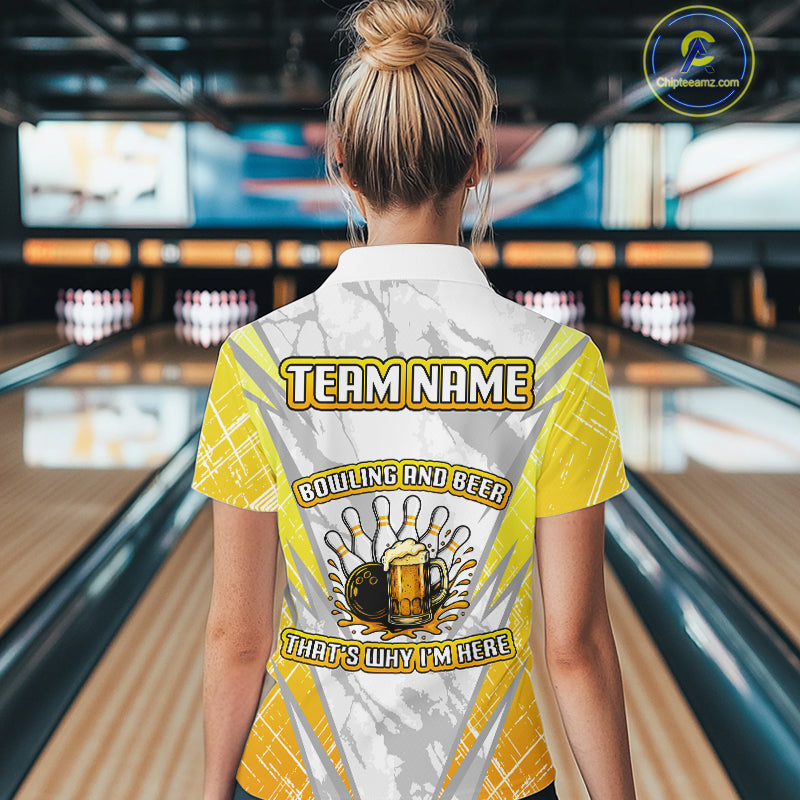 Bowling and beer That's why I'm here Funny Women Bowling Shirts Custom Team Bowling Jerseys NQS10134