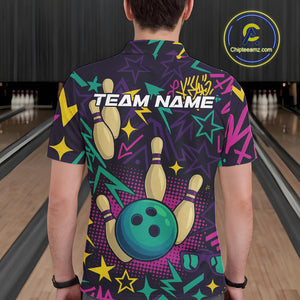 Custom purple graffiti pattern funny Bowling shirts for Men, bowling team league jerseys with Name NQS10270