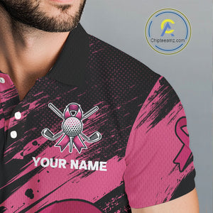 Black and Pink ribbon Men golf polo shirts Custom breast cancer American flag golf top for men NQS10140