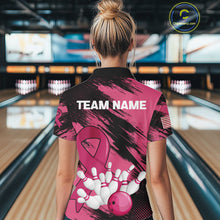 Load image into Gallery viewer, Black and Pink ribbon Bowling shirts for Women Custom breast cancer American flag bowling team jersey NQS10141