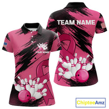 Load image into Gallery viewer, Black and Pink ribbon Bowling shirts for Women Custom breast cancer American flag bowling team jersey NQS10141