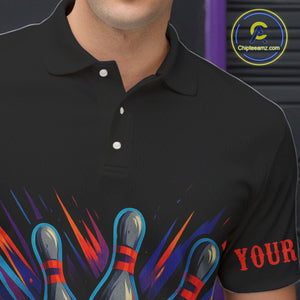 Funny Orange and Black Pumpkin Halloween Bowling Polo, 1/4 Zip Shirts For Men, Bowling Team Jersey NQS10470