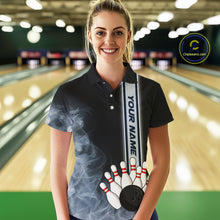 Load image into Gallery viewer, Black Smoke Bowling Polo, Quarter Zip Shirts For Women Custom Team Bowling Tournament Jerseys NQS10681