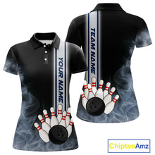 Load image into Gallery viewer, Black Smoke Bowling Polo, Quarter Zip Shirts For Women Custom Team Bowling Tournament Jerseys NQS10681