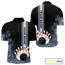 Load image into Gallery viewer, Black Smoke Bowling Polo, Quarter Zip Shirts For Men Custom Team Bowling Tournament Jerseys NQS10681