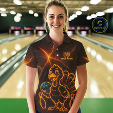 Load image into Gallery viewer, Orange Lightning Thunder Turkey Bowling Shirts For Women Custom Thanksgiving Team Bowling Jerseys NQS10682
