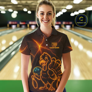 Orange Lightning Thunder Turkey Bowling Shirts For Women Custom Thanksgiving Team Bowling Jerseys NQS10682