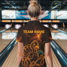 Load image into Gallery viewer, Orange Lightning Thunder Turkey Bowling Shirts For Women Custom Thanksgiving Team Bowling Jerseys NQS10682