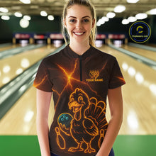 Load image into Gallery viewer, Orange Lightning Thunder Turkey Bowling Shirts For Women Custom Thanksgiving Team Bowling Jerseys NQS10682
