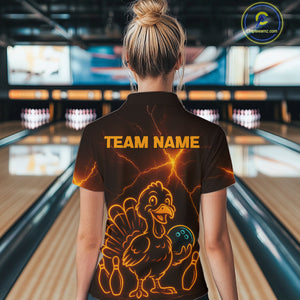 Orange Lightning Thunder Turkey Bowling Shirts For Women Custom Thanksgiving Team Bowling Jerseys NQS10682