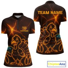 Load image into Gallery viewer, Orange Lightning Thunder Turkey Bowling Shirts For Women Custom Thanksgiving Team Bowling Jerseys NQS10682