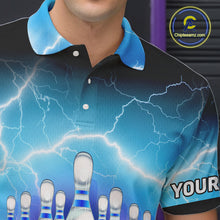 Load image into Gallery viewer, Blue lightning thunder American flag Bowling shirts for Men Custom patriotic bowling team jersey NQS10148