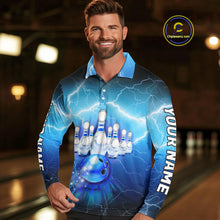 Load image into Gallery viewer, Blue lightning thunder American flag Bowling shirts for Men Custom patriotic bowling team jersey NQS10148