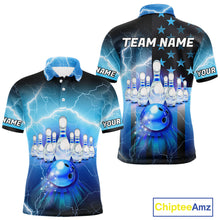 Load image into Gallery viewer, Blue lightning thunder American flag Bowling shirts for Men Custom patriotic bowling team jersey NQS10148