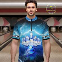 Load image into Gallery viewer, Blue lightning thunder American flag Bowling shirts for Men Custom patriotic bowling team jersey NQS10148