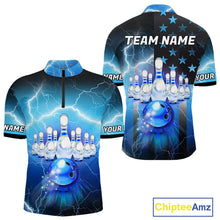 Load image into Gallery viewer, Blue lightning thunder American flag Bowling shirts for Men Custom patriotic bowling team jersey NQS10148