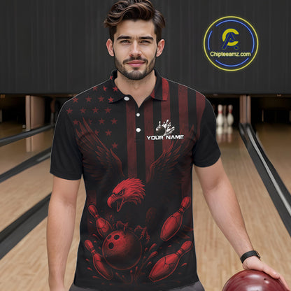 Black and Red American Flag Eagle Bowling Shirt For Mens Custom Patriotic Team bowling jerseys NQS10480