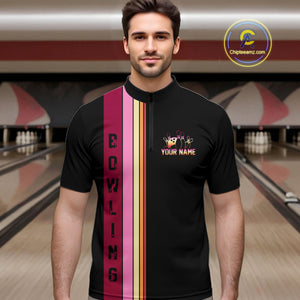 Black and Pink Retro Bowling Polo, Quarter Zip Shirts for Men Custom Team Bowling League Jerseys NQS10503