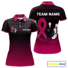 Load image into Gallery viewer, Black and Pink ribbon pattern Bowling shirts for Women Custom breast cancer bowling team jerseys NQS10158