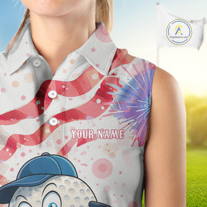 Funny Golf Ball Watercolor red, white and blue Sleeveless Polo Shirt custom patriotic fun golf shirts NQS10293