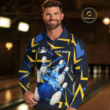 Load image into Gallery viewer, Personalized Blue And Yellow camo lightning thunder Bowling Shirts For Men Custom Bowling Team jersey NQS10305