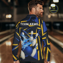 Load image into Gallery viewer, Personalized Blue And Yellow camo lightning thunder Bowling Shirts For Men Custom Bowling Team jersey NQS10305