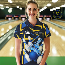 Load image into Gallery viewer, Personalized Blue &amp; Yellow camo lightning thunder Bowling Shirts For Women Custom Bowling Team jersey NQS10305