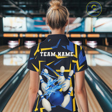 Load image into Gallery viewer, Personalized Blue &amp; Yellow camo lightning thunder Bowling Shirts For Women Custom Bowling Team jersey NQS10305