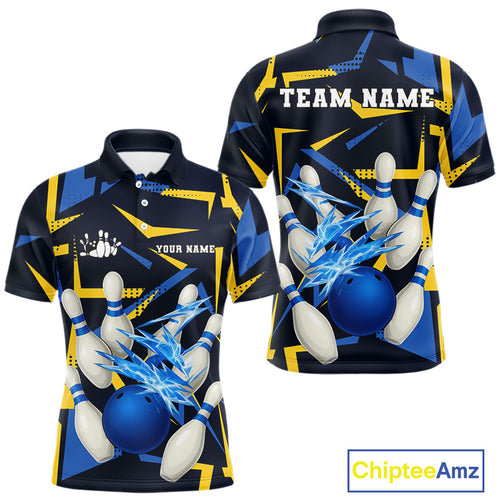 Personalized Blue And Yellow camo lightning thunder Bowling Shirts For Men Custom Bowling Team jersey NQS10305