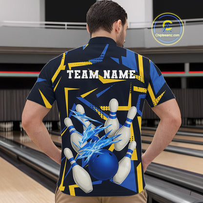 Personalized Blue And Yellow camo lightning thunder Bowling Shirts For Men Custom Bowling Team jersey NQS10305