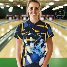 Load image into Gallery viewer, Personalized Blue &amp; Yellow camo lightning thunder Bowling Shirts For Women Custom Bowling Team jersey NQS10305