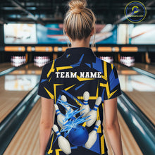 Load image into Gallery viewer, Personalized Blue &amp; Yellow camo lightning thunder Bowling Shirts For Women Custom Bowling Team jersey NQS10305