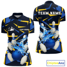 Load image into Gallery viewer, Personalized Blue &amp; Yellow camo lightning thunder Bowling Shirts For Women Custom Bowling Team jersey NQS10305