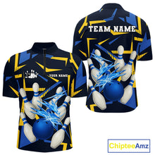 Load image into Gallery viewer, Personalized Blue And Yellow camo lightning thunder Bowling Shirts For Men Custom Bowling Team jersey NQS10305