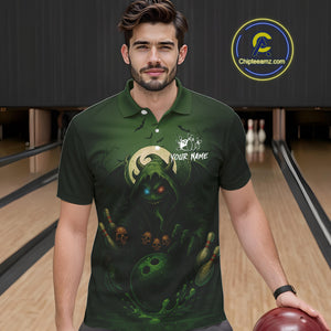 Personalized Green Reaper Skull Halloween Bowling Shirts For Men Custom Halloween Bowling Team jersey NQS10311