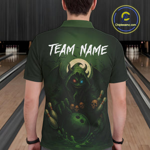 Personalized Green Reaper Skull Halloween Bowling Shirts For Men Custom Halloween Bowling Team jersey NQS10311