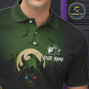 Personalized Green Reaper Skull Halloween Bowling Shirts For Men Custom Halloween Bowling Team jersey NQS10311
