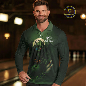 Personalized Green Reaper Skull Halloween Bowling Shirts For Men Custom Halloween Bowling Team jersey NQS10311