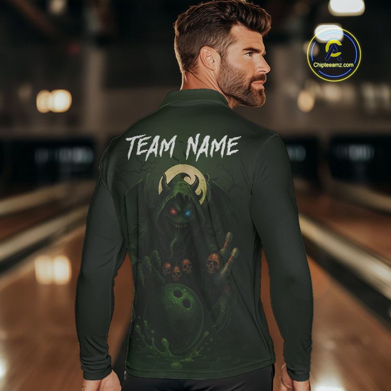 Personalized Green Reaper Skull Halloween Bowling Shirts For Men Custom Halloween Bowling Team jersey NQS10311