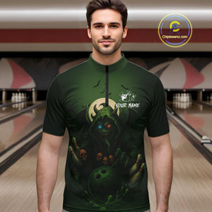 Personalized Green Reaper Skull Halloween Bowling Shirts For Men Custom Halloween Bowling Team jersey NQS10311