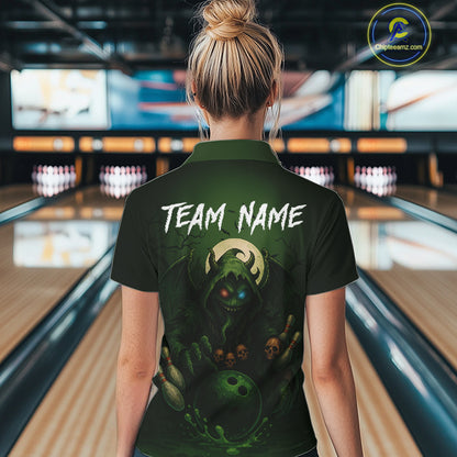 Personalized Green Reaper Skull Halloween Bowling Shirt For Women Custom Skull Bowling Team jersey NQS10311
