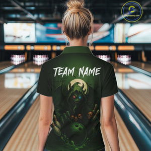 Personalized Green Reaper Skull Halloween Bowling Shirt For Women Custom Skull Bowling Team jersey NQS10311
