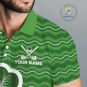 Green shamrock Lucky Mens polo golf shirts Custom St Patrick Day team golf jerseys NQS10508