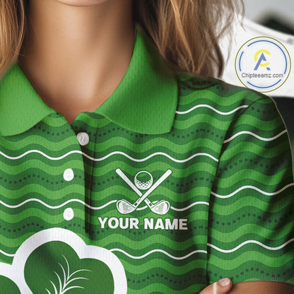 Green shamrock Lucky Women polo golf shirts Custom St Patrick Day team golf jerseys NQS10508