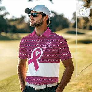 Pink ribbon Mens polo golf shirts Custom Breast cancer awareness team golf attire for men NQS10509