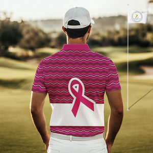 Pink ribbon Mens polo golf shirts Custom Breast cancer awareness team golf attire for men NQS10509